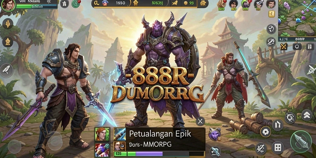 Screenshot utama 888R menampilkan aksi pertempuran epik dalam dunia MMORPG.