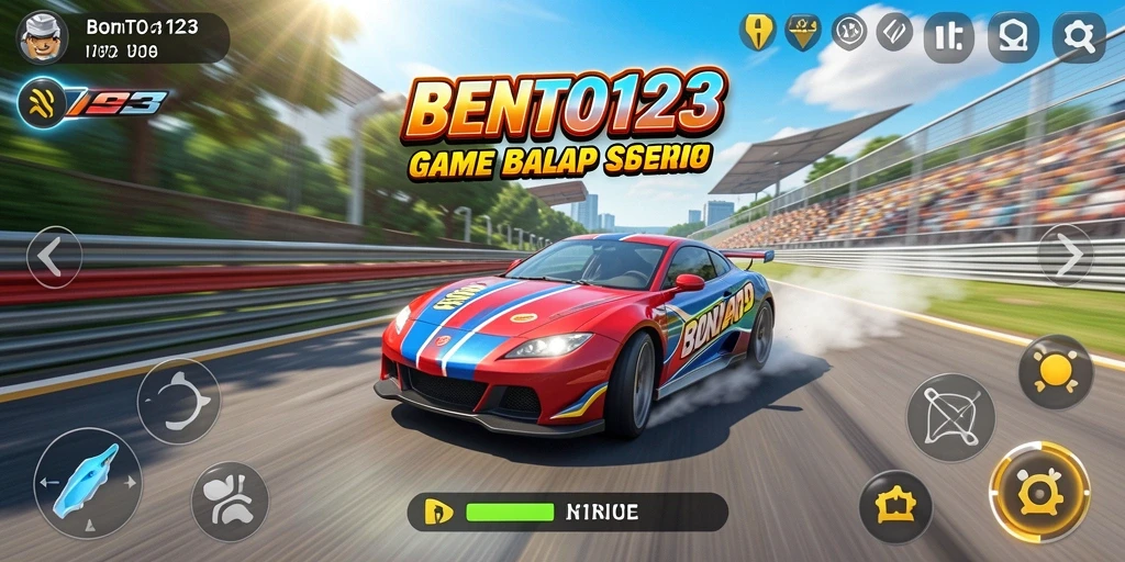 Tampilan gameplay BENTO123 yang mendebarkan dan penuh aksi balap.