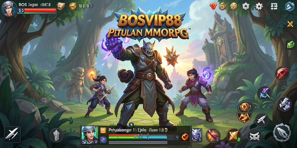 Tangkapan layar BOSVIP88 menampilkan aksi pertarungan seru dalam dunia MMORPG.