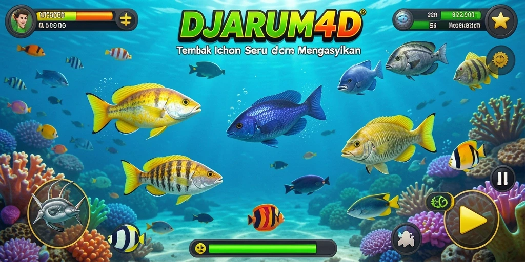 Tampilan gameplay seru dalam DJARUM4D saat menembak ikan.