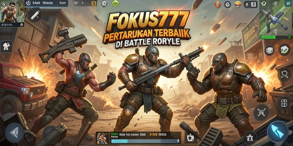 Screenshot menampilkan gameplay intens dalam FOKUS777 Battle Royale.