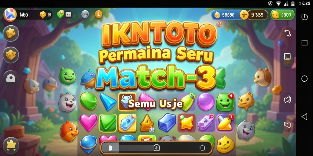 Screenshot gameplay <strong>IKNTOTO</strong> dengan aksi mencocokkan item berwarna-warni.