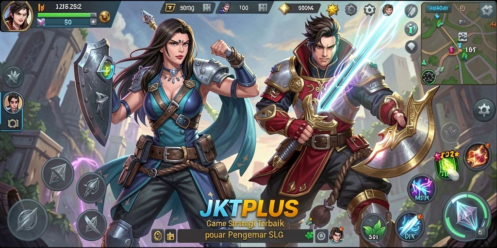 Tangkapan layar utama JKTPLUS menunjukkan aksi gameplay SLG yang seru.