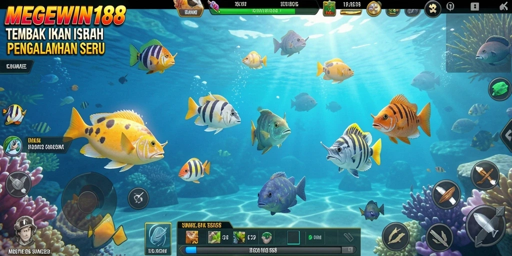 Screenshot gameplay MEGEWIN188 menampilkan aksi menembak ikan yang seru.