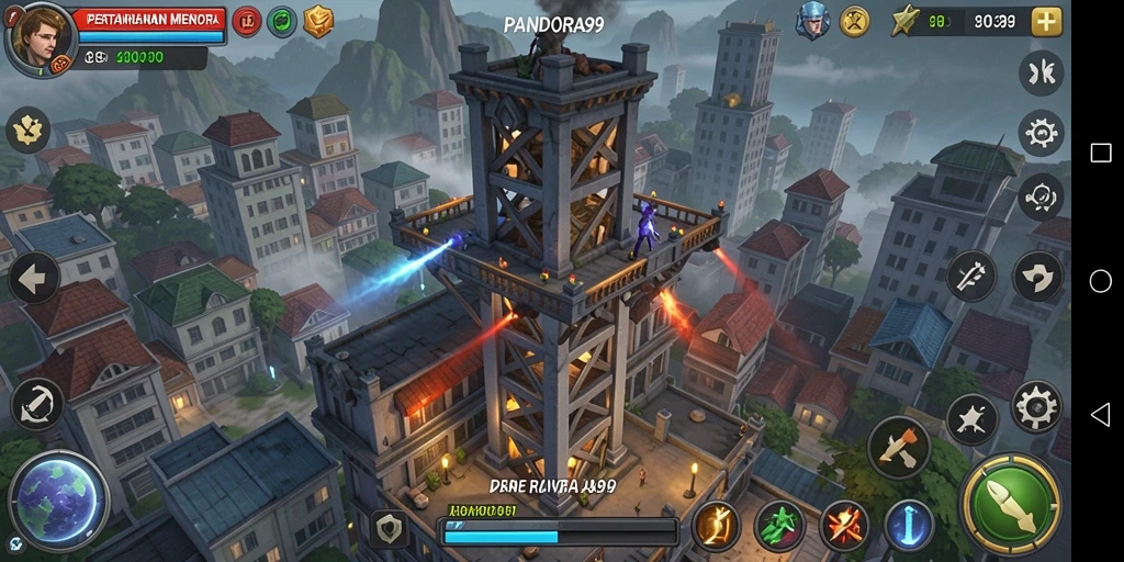 Gameplay PANDORA99 yang intens dalam pertahanan menara.
