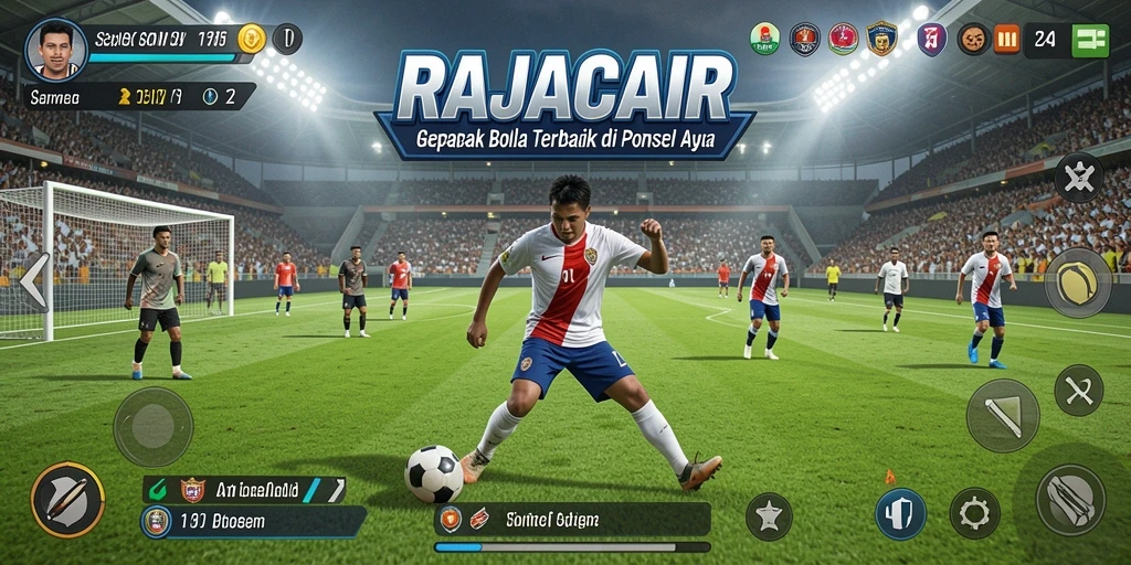 Screenshot menunjukkan aksi seru dalam gameplay sepak bola.