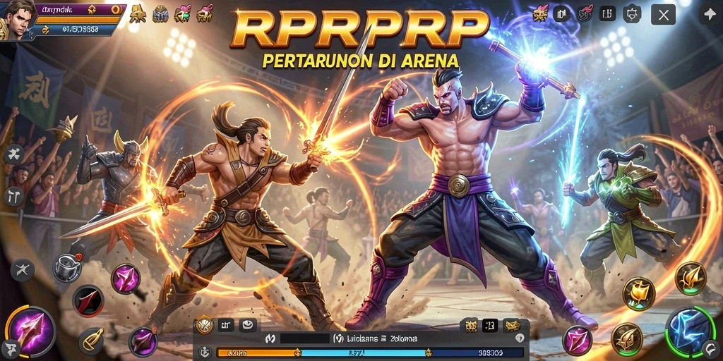 Tangkapan layar gameplay RPRPRP menampilkan aksi pertarungan yang seru.