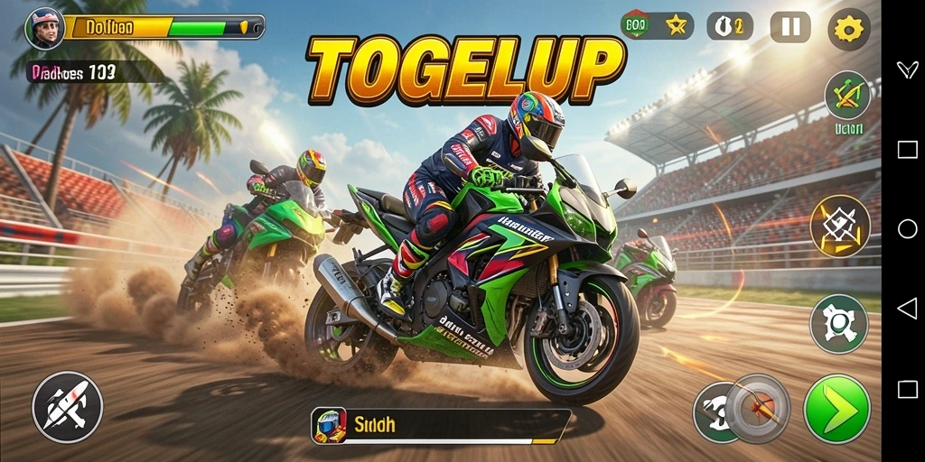 Screenshot utama TOGELUP menampilkan aksi balapan yang mendebarkan.