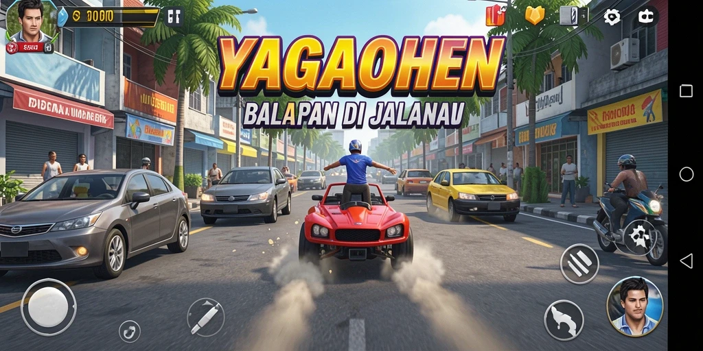 Gameplay YAGAOHEN menampilkan aksi balapan yang mendebarkan dan mobil yang keren.
